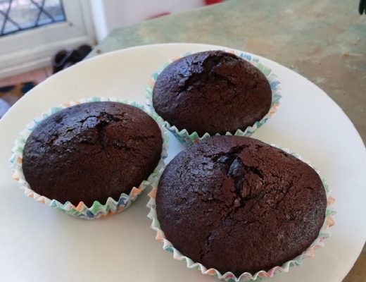 Chocolate muffins on a white plate