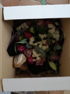 Inside a box of flowers