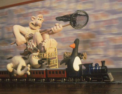 Wallace and Gromit on train in The Wrong Trousers film
