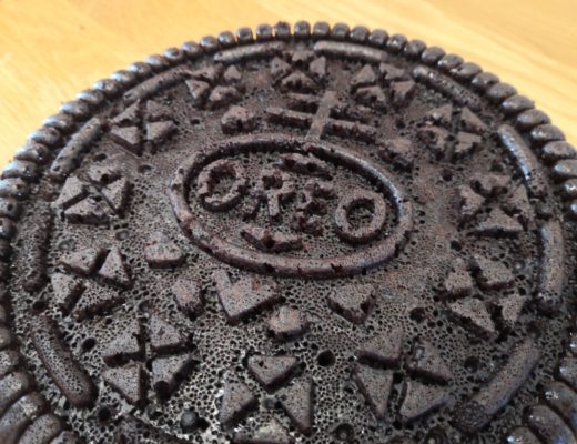 Close up of cake baked in style of Oreo cookie